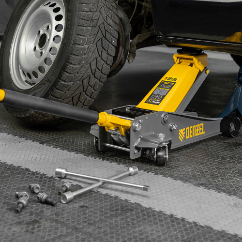 Домкрат гидравлический подкатной, 3 т, 125-470 мм, быстрый подъем, проф. Denzel по ценам производителя в Санкт-Петербурге с доставкой по всей России