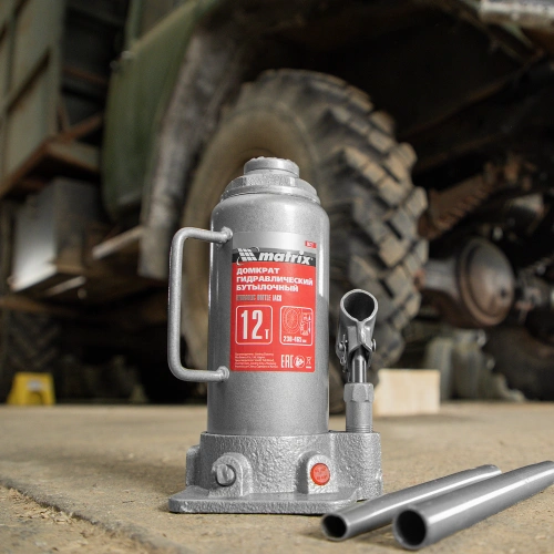 Домкрат гидравлический бутылочный, 12 т, высота подъема 230-465 мм Matrix по ценам производителя в Санкт-Петербурге с доставкой по всей России