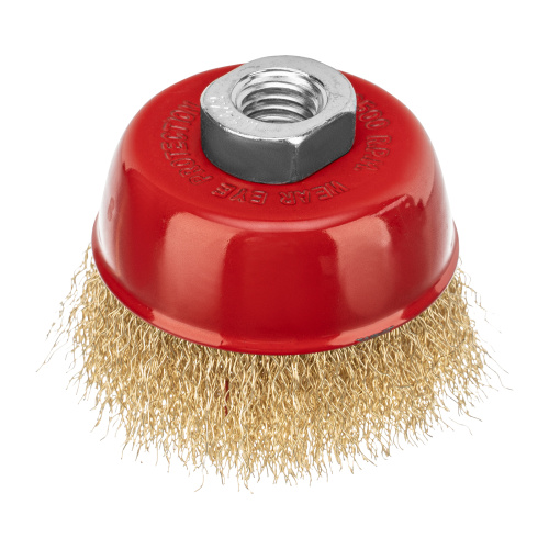 Щетка для УШМ, 75 мм, М14, "чашка", латунированная витая проволока Matrix по ценам производителя в Санкт-Петербурге с доставкой по всей России