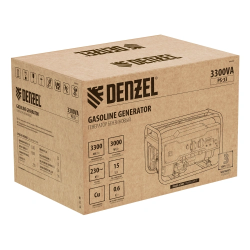 Генератор бензиновый PS 33, 3.3 кВт, 230 В, 15 л, ручной стартер Denzel по ценам производителя в Санкт-Петербурге с доставкой по всей России