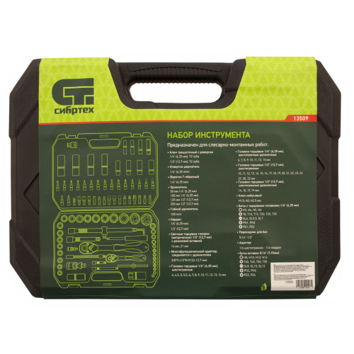 Набор инструментов 94 предмета, CrV, 1/2", 1/4" Сибртех купить в Москве с доставкой по всей России | ProtosMarket.ru