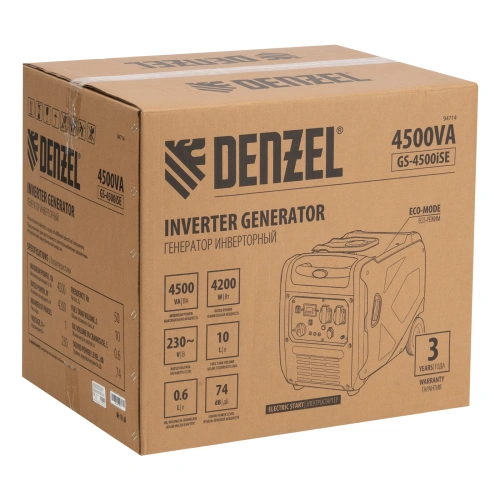 Генератор инверторный GS-4500iSE, 4,5 кВт, 230 В, закрытый корпус, электростартер Denzel по ценам производителя в Санкт-Петербурге с доставкой по всей России