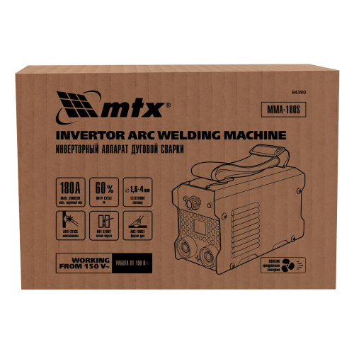 Инверторный аппарат дуговой сварки MMA-180S, 180 А, ПВ60%, диаметр электрода 1,6-4 мм MTX по ценам производителя в Санкт-Петербурге с доставкой по всей России