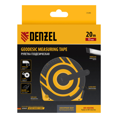 Рулетка геодезическая 20 м х 15 мм, закрытый корпус, фиберглассовая лента Denzel купить в Москве с доставкой по всей России | ProtosMarket.ru