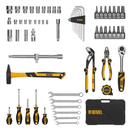 Набор инструментов, 1/2", 1/4", CrV, S2, пластиковый кейс, 64 предмета Denzel по ценам производителя в Санкт-Петербурге с доставкой по всей России