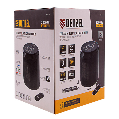Тепловентилятор электрический керамический DTFC-2000, пульт, 3 режима, вентилятор, нагрев 1000/2000 Вт Denzel по ценам производителя в Санкт-Петербурге с доставкой по всей России
