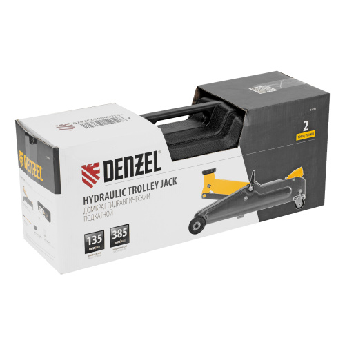 Домкрат гидравлический подкатной, 2 т, 135-385 мм, в пласт. кейсе Denzel по ценам производителя в Санкт-Петербурге с доставкой по всей России