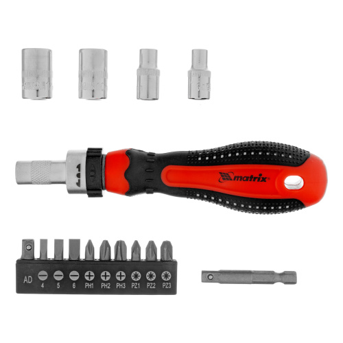 Отвертка реверсивная с набором бит и насадок торцевых, CrV, 1/4, 16 шт Matrix купить в Москве с доставкой по всей России | ProtosMarket.ru