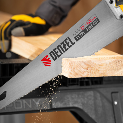 Ножовка по дереву, 450 мм, 11 TPI, зуб 3D, металлопластиковая рукоятка Denzel купить в Москве с доставкой по всей России | ProtosMarket.ru
