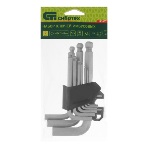 Набор ключей имбусовых, HEX, 2-12 мм, CrV, 9 шт., с шаром Сибртех купить в Москве с доставкой по всей России | ProtosMarket.ru