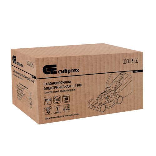 Газонокосилка электрическая L1200, 1200 Вт, ширина 32 см, 3 уровня, пластиковый травосборник 30 л. Сибртех купить в Москве с доставкой по всей России | ProtosMarket.ru