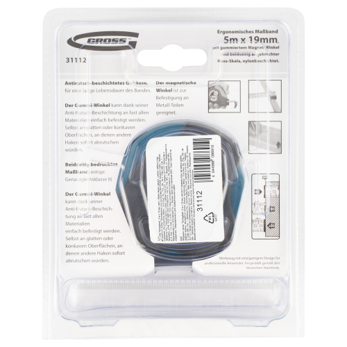 Рулетка "Schlagfest",5 м x 19 мм,магнитный обрезиненный зацеп,двусторонняя шкала,Нейлоновое покрытие,автоматическая фиксация Gross по ценам производителя в Санкт-Петербурге с доставкой по всей России