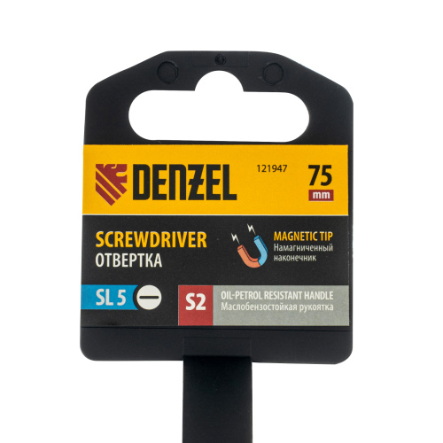 Отвертка, SL5x75 мм, S2, 3к рукоятка Denzel по ценам производителя в Санкт-Петербурге с доставкой по всей России