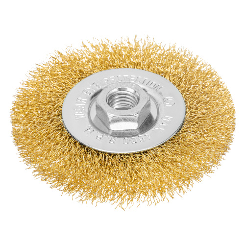 Щетка для УШМ, 100 мм, М14, плоская, латунированная витая проволока Matrix по ценам производителя в Санкт-Петербурге с доставкой по всей России
