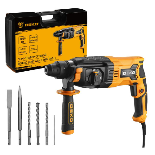 Перфоратор сетевой DEKO ZKH950 в кейсе с набором из 5 буров SDS+, 1050 Вт купить в Москве с доставкой по всей России | ProtosMarket.ru