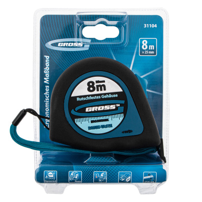 Рулетка "Ergonomisch",8 м x 25 мм,магнитный обрезиненный зацеп Gross по ценам производителя в Санкт-Петербурге с доставкой по всей России
