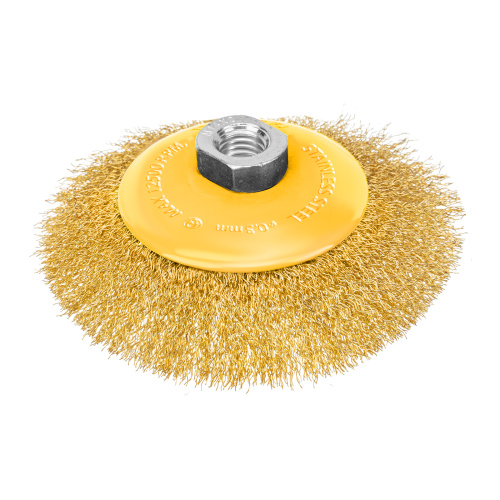 Щетка для УШМ, 125 мм, "Тарелка", витая нержавеющая проволока 0.3 мм, М14 Denzel купить в Москве с доставкой по всей России | ProtosMarket.ru