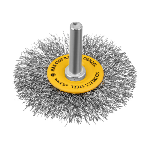 Щетка для дрели, 60 мм, Плоская, со шпилькой, нержавеющая витая проволока Denzel по ценам производителя в Санкт-Петербурге с доставкой по всей России