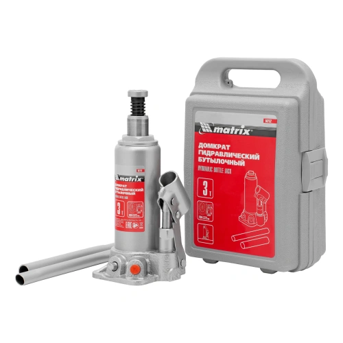Домкрат гидравлический бутылочный, 3 т, высота подъема 194-372 мм, в пластиковый кейсе Matrix по ценам производителя в Санкт-Петербурге с доставкой по всей России