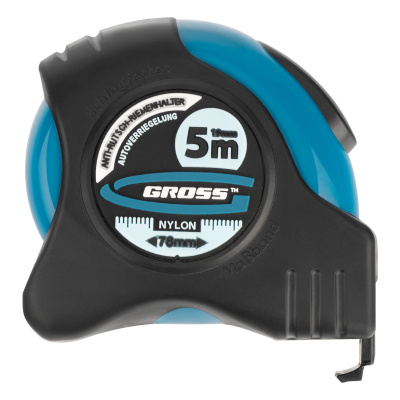 Рулетка "Schlagfest",5 м x 19 мм,магнитный обрезиненный зацеп,двусторонняя шкала,Нейлоновое покрытие,автоматическая фиксация Gross по ценам производителя в Санкт-Петербурге с доставкой по всей России