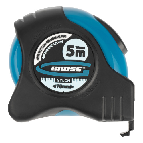 Рулетка "Schlagfest",5 м x 19 мм,магнитный обрезиненный зацеп,двусторонняя шкала,Нейлоновое покрытие,автоматическая фиксация Gross по ценам производителя в Санкт-Петербурге с доставкой по всей России