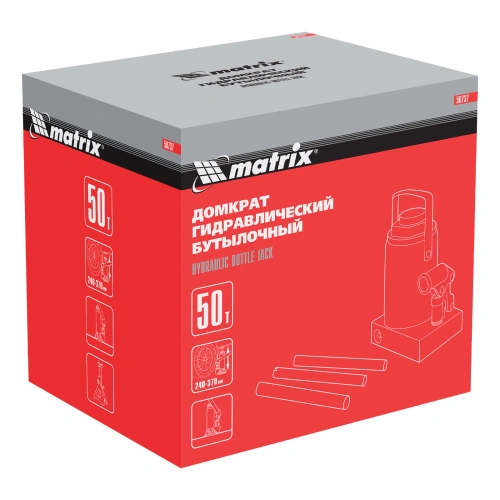 Домкрат гидравлический бутылочный, 50 т, высота подъема 240-370 мм Matrix по ценам производителя в Санкт-Петербурге с доставкой по всей России