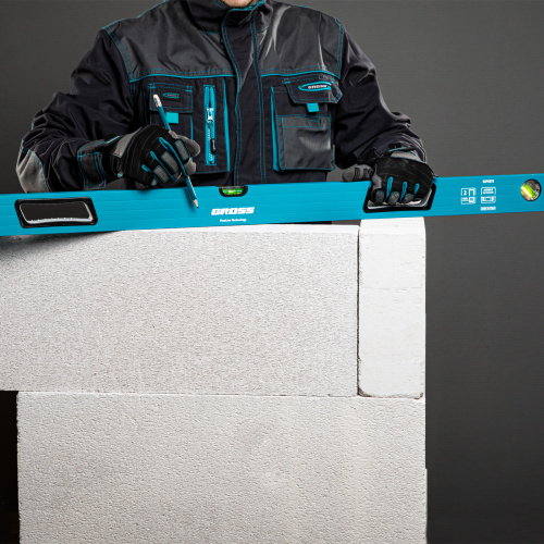 Уровень алюминиевый, 1500 мм, усиленный с ударопрочными заглушками, рукоятки, 3 глазка Gross купить в Москве с доставкой по всей России | ProtosMarket.ru