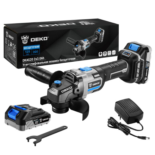 Углошлифовальная машина бесщеточная DEKO DKAG20, 20В, 2*3.0Ач купить в Москве с доставкой по всей России | ProtosMarket.ru