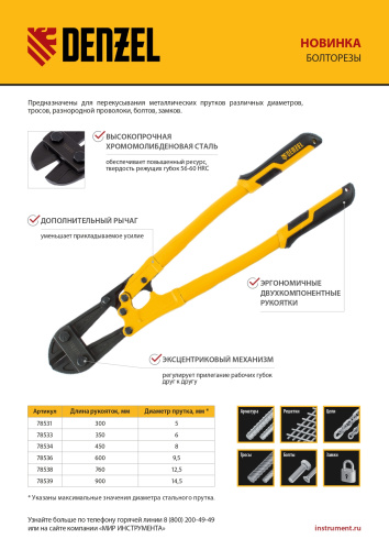 Болторез 350 мм 14", Cr-Mo Denzel купить в Москве с доставкой по всей России | ProtosMarket.ru