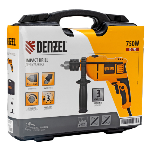 Дрель ударная ID-750, 750 Вт, 0-3000 об/мин, 48000 уд/мин Denzel купить в Москве с доставкой по всей России | ProtosMarket.ru
