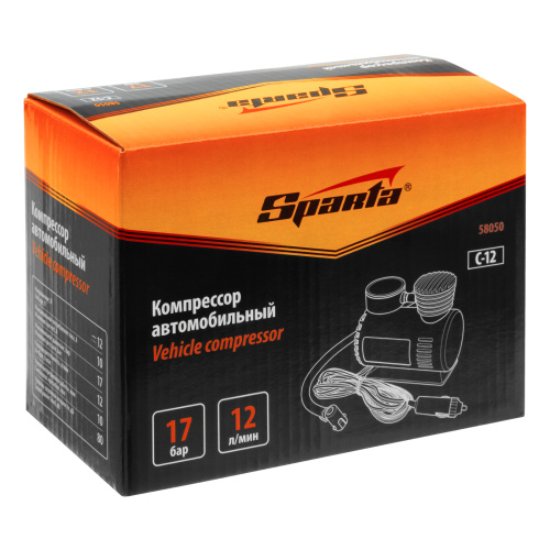 Компрессор автомобильный С-12, 12 В, 17 атм, 12 л/мин Sparta купить в Москве с доставкой по всей России | ProtosMarket.ru