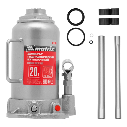 Домкрат гидравлический бутылочный, 20 т, высота подъема 242-452 мм Matrix по ценам производителя в Санкт-Петербурге с доставкой по всей России