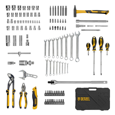 Набор инструментов, 1/2", 1/4", CrV, S2, пластиковый кейс, 122 предмета Denzel по ценам производителя в Санкт-Петербурге с доставкой по всей России