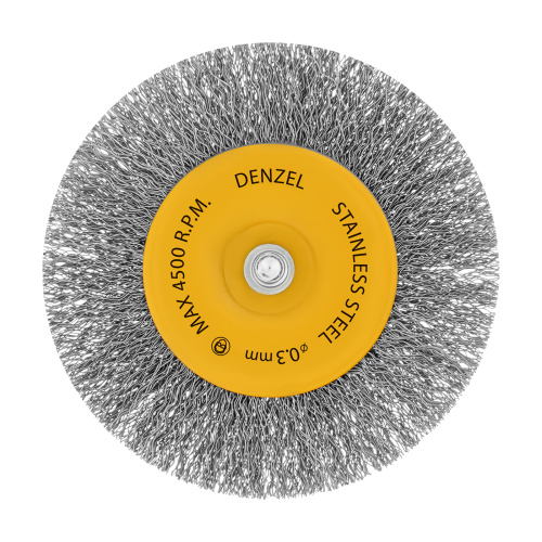Щетка для дрели 100 мм, Плоская, со шпилькой, нержавеющая витая проволока Denzel по ценам производителя в Санкт-Петербурге с доставкой по всей России