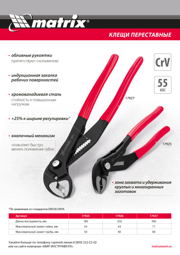 Клещи переставные 250 мм, кнопочный механизм, хром-ванадий, обливные рукоятки Matrix по ценам производителя в Санкт-Петербурге с доставкой по всей России