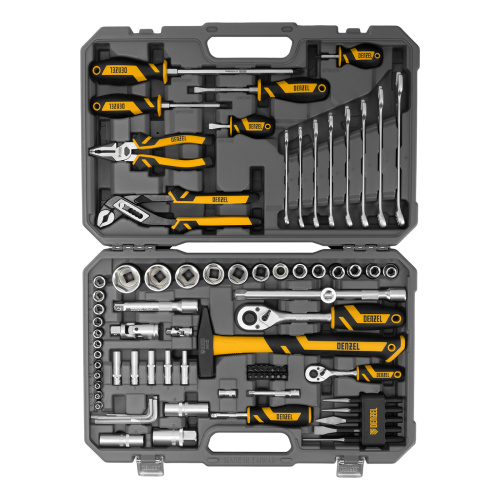 Набор инструментов, 1/2", 1/4", CrV, S2, пластиковый кейс, 84 предмета Denzel купить в Москве с доставкой по всей России | ProtosMarket.ru
