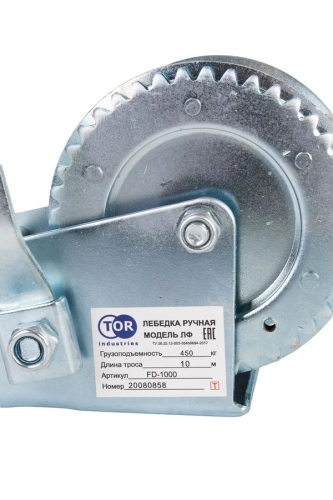 Лебедка ручная барабанная с тросом  400кг  10м оцинкованная TOR FD по ценам производителя в Санкт-Петербурге с доставкой по всей России