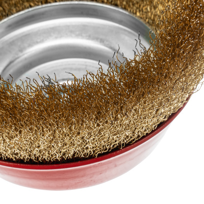 Щетка для УШМ, 150 мм, М14, "чашка", латунированная витая проволока Matrix по ценам производителя в Санкт-Петербурге с доставкой по всей России