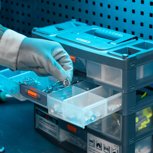 Органайзер для хранения с выдвижными лотками 310х150х260мм, 4 секции, пластик Stels купить в Москве с доставкой по всей России | ProtosMarket.ru