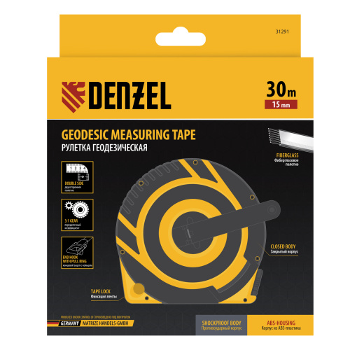 Рулетка геодезическая 30 м х 15 мм, закрытый корпус, фиберглассовая лента Denzel купить в Москве с доставкой по всей России | ProtosMarket.ru