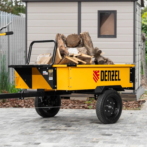 Прицеп для мотоблока TT-500, оцинк., груз. 500 кг, рег. сцепка, колеса 4.00-10, в упаковке Denzel по ценам производителя в Санкт-Петербурге с доставкой по всей России