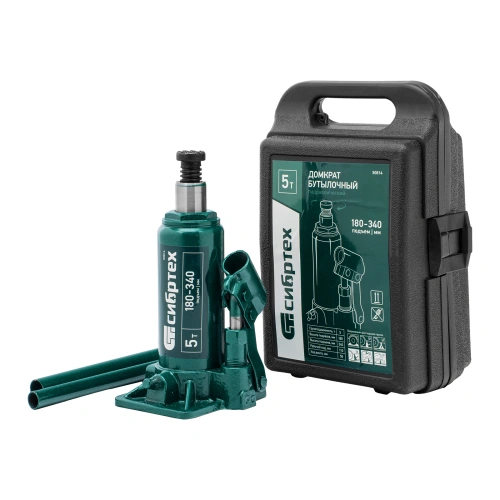 Домкрат гидравлический бутылочный, 5 т, 180-340 мм, в пласт. кейсе Сибртех по ценам производителя в Санкт-Петербурге с доставкой по всей России