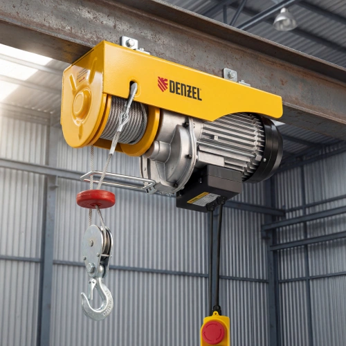 Тельфер электрический TF-500, 0.5 т, 1020 Вт, высота 12 м, 10 м/мин Denzel по ценам производителя в Санкт-Петербурге с доставкой по всей России