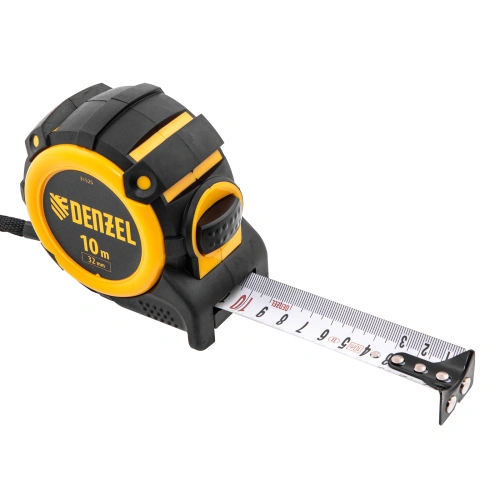 Рулетка 10м х 32мм, автоматич. фиксац., нейлон. покрытие, магнит. зацеп, двухстор. разметка Denzel купить в Москве с доставкой по всей России | ProtosMarket.ru