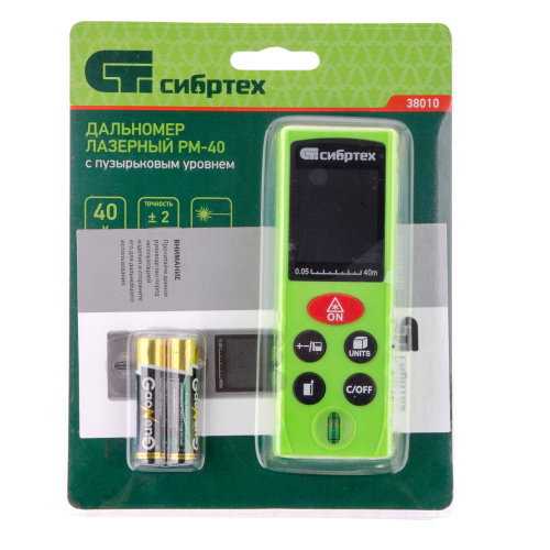 Лазерный дальномер PM-40,40 м,с пузырьковым уровнем Сибртех купить в Москве с доставкой по всей России | ProtosMarket.ru