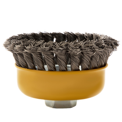 Щетка для УШМ, 100 мм, "Чашка", крученая нержавеющая проволока 0.5 мм, М14 Denzel купить в Москве с доставкой по всей России | ProtosMarket.ru