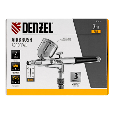 Аэрограф с верхним бачком AB1, 0.2/0.3/0.5 мм, 7 мл, 9 л/мин Denzel по ценам производителя в Санкт-Петербурге с доставкой по всей России
