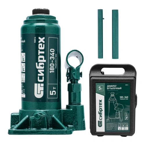 Домкрат гидравлический бутылочный, 5 т, 180-340 мм, в пласт. кейсе Сибртех по ценам производителя в Санкт-Петербурге с доставкой по всей России