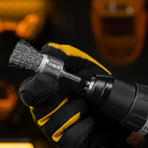 Набор щеток для дрели, 1 Плоская 50мм, 2 Чашки 25-50мм, шпилька, нерж. вит. проволока Denzel по ценам производителя в Санкт-Петербурге с доставкой по всей России