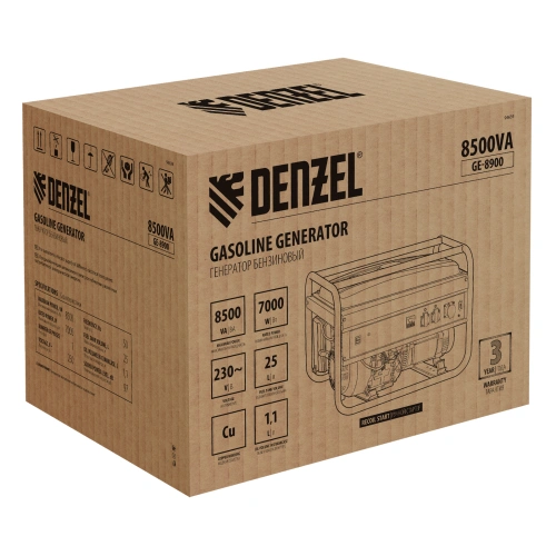 Генератор бензиновый GE 8900, 8.5 кВт, 220 В/50 Гц, 25 л, ручной старт Denzel по ценам производителя в Санкт-Петербурге с доставкой по всей России